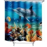 Under Sea World Dolphins Animals Polyester Fabric Shower Curtain