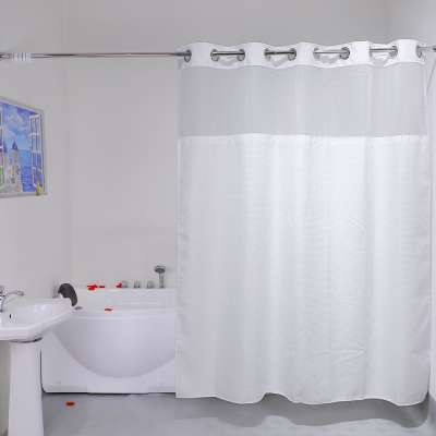 Sheer Design Luxury Waterproof Dobby Weave Hookless Shower Curtain with Liner