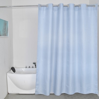 Modern Eco-Friendly Waffle Weave Jacquard Solid Color Sky Blue Hookless Bathroom Curtain