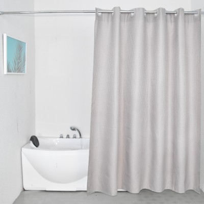 Hotel Quality Solid Color Khaki Waffle Weave Jacquard Hookless Bathroom Curtain