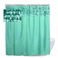 Modern Style 3D Leaves Decoration Green Bathroom Curtain WIth Valance