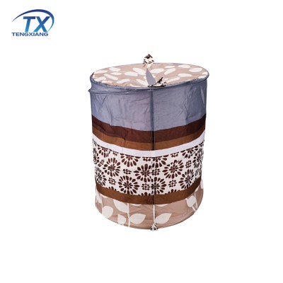 Fancy Brown Polyester Printed Portable Pop Up Folding  Laundry Basket