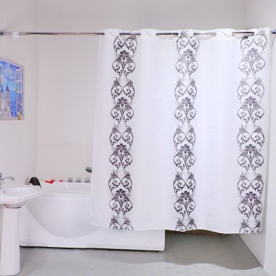 Polyester Fabric Damask Custom Printed Floral Pattern Hookless Shower Curtains