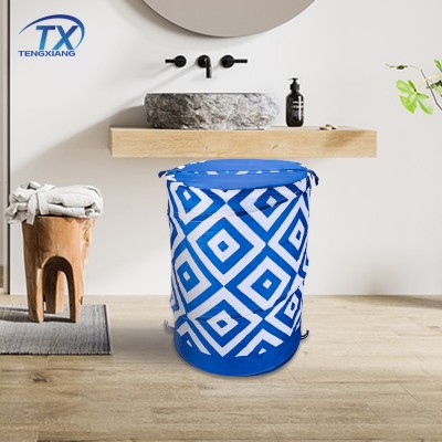 Home Goods  Customized Printing  Fold Up Blue Cloth Laundry Basket