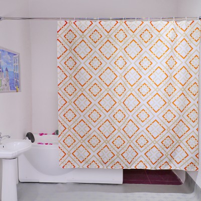 Fabric  Recycled Polyester Orange Geometric  Bath Shower Curtain