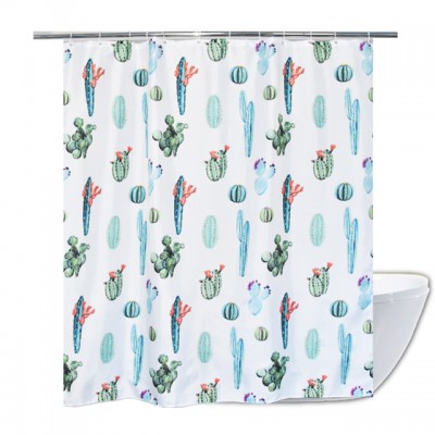 Durable Waterproof Fabric Tropical Plant Cactus Flowers Blossom Shower Curtain With 12 Hooks