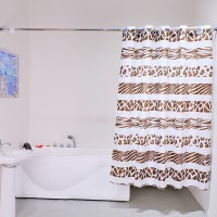 High Quality New Design Brown Stripe Printing Hookless Hotel Shower Curtain